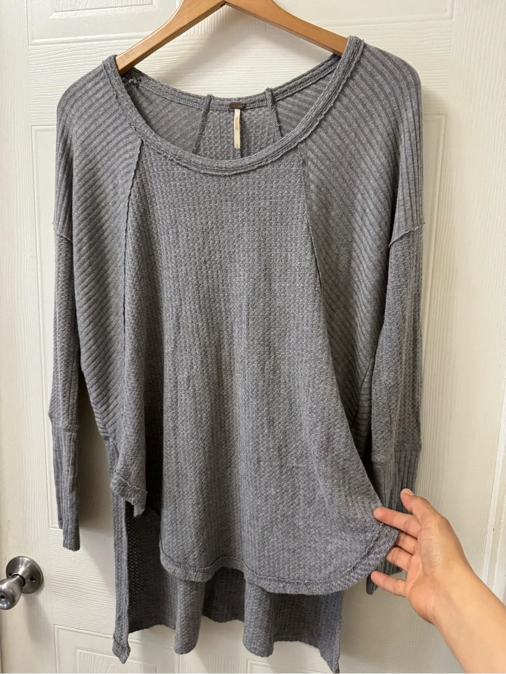 Free People Heather Gray Ribbed Waffle Knit Pullover